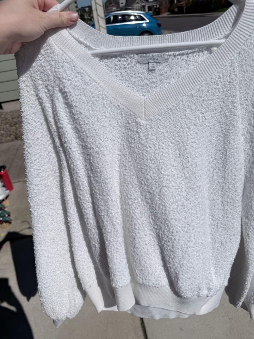 Warm & Cozy White Off-the-Shoulder V-Neck Sweater